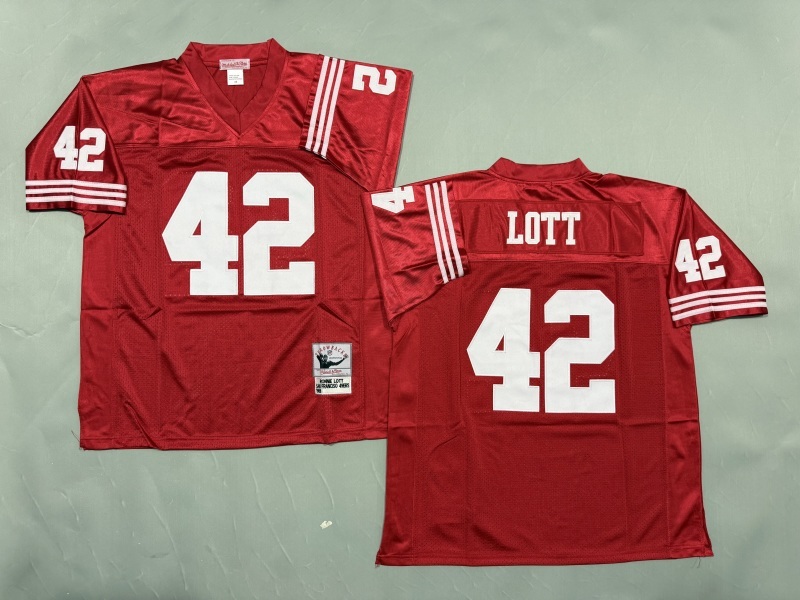 Men 2025 San Francisco 49ers #42 Lott red Throwback Limited NFL Jersey style 001